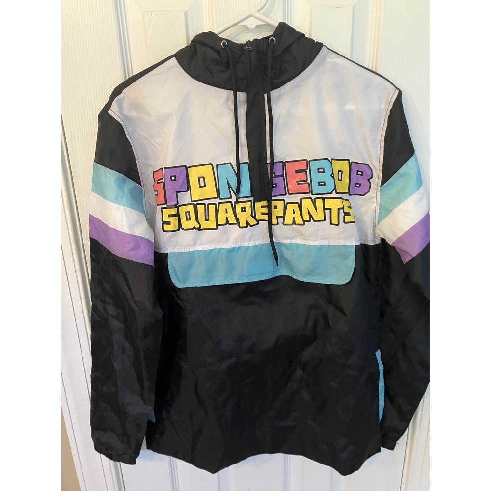 Y2K 90's Nickelodeon Cartoon SpongeBob Windbreaker 1/4 Zip Hooded Pocket Size S